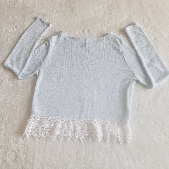 DIVIDED by H&M Pullover Sheer Laced Scoop Neck Long Sleeves Top SZ M - Picture 5 of 15